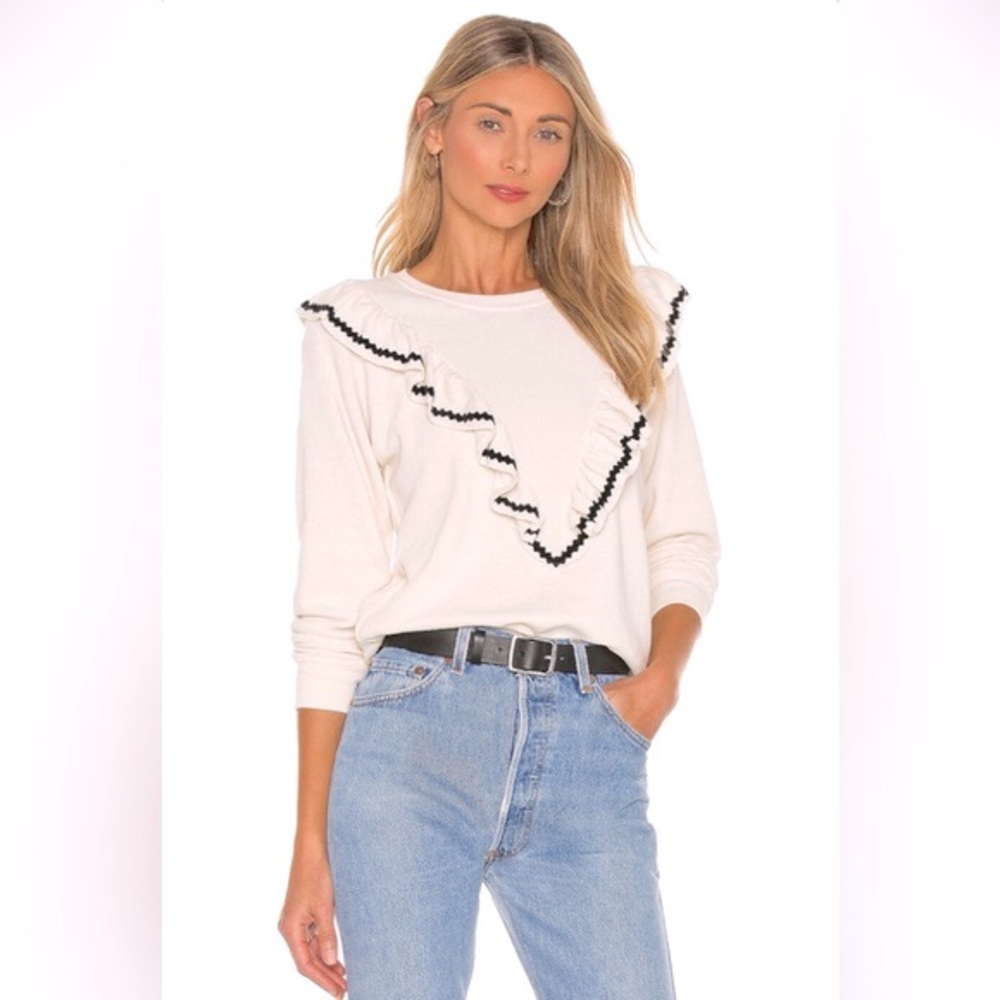 NWT THE GREAT The Shrunken Ruffle Sweatshirt in Washed White